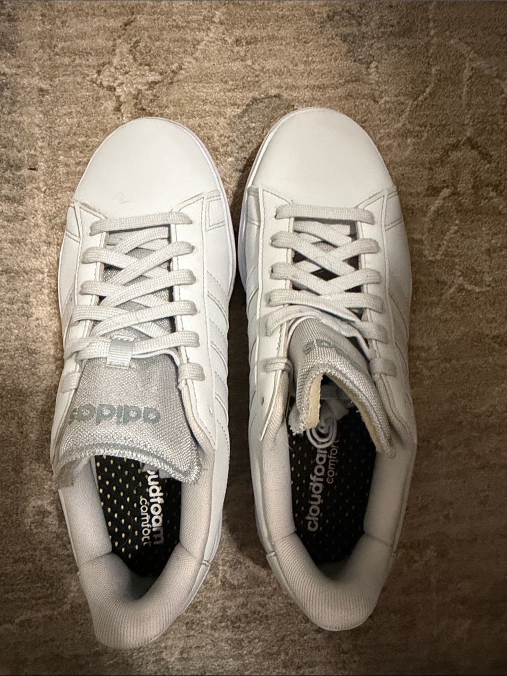 adidas White Low-Top Cloudfoam Lace-Up Sneakers